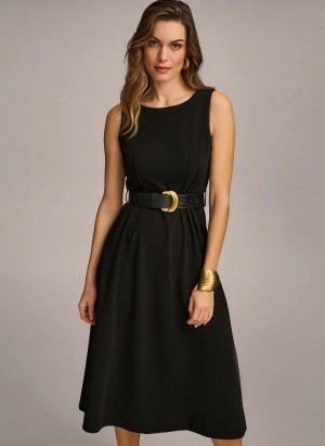 Donna Karan Belted Midi Dress Black | AU_DK67162