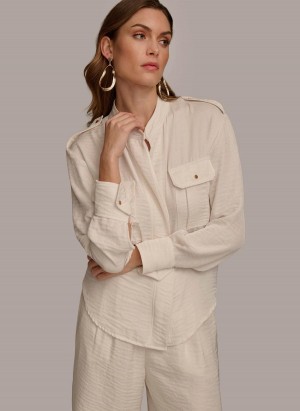 Donna Karan Button Up With Pockets Sweaters and Tops Cream | AU_DK77379