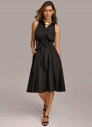 Donna Karan Cotton Shirt Dress Black | AU_DK93901