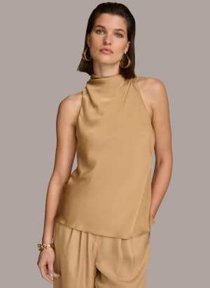 Donna Karan High Drape Neck Sweaters and Tops Gold | AU_DK79752