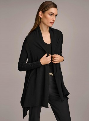 Donna Karan Long Sleeve Drape Cardigan Sweaters and Tops Black | AU_DK43976