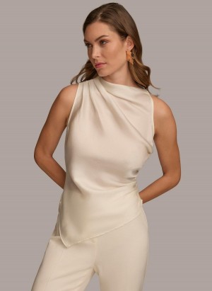 Donna Karan Ruched With Angled Hem Sweaters and Tops Cream | AU_DK87344