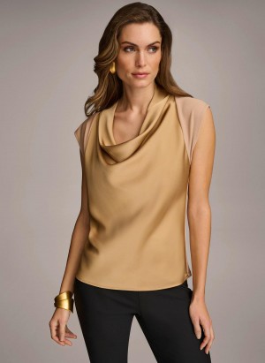 Donna Karan Sleeveless Cowl Neck Sweaters and Tops Gold | AU_DK72206