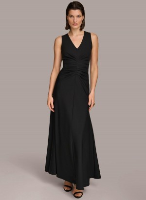 Donna Karan Vneck Twist Front Gown Dress Black | AU_DK18199