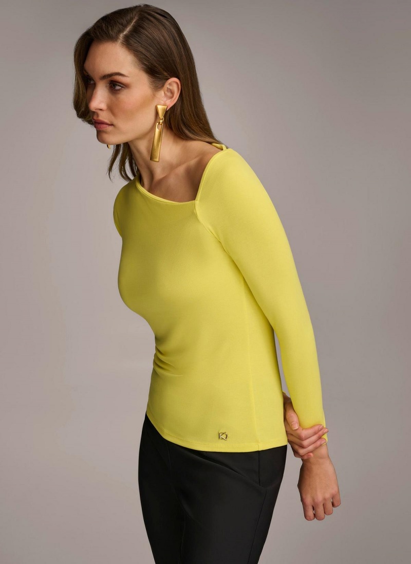 Donna Karan Asymmetrical Neckline Fitted Sweaters and Tops Yellow | AU_DK16907