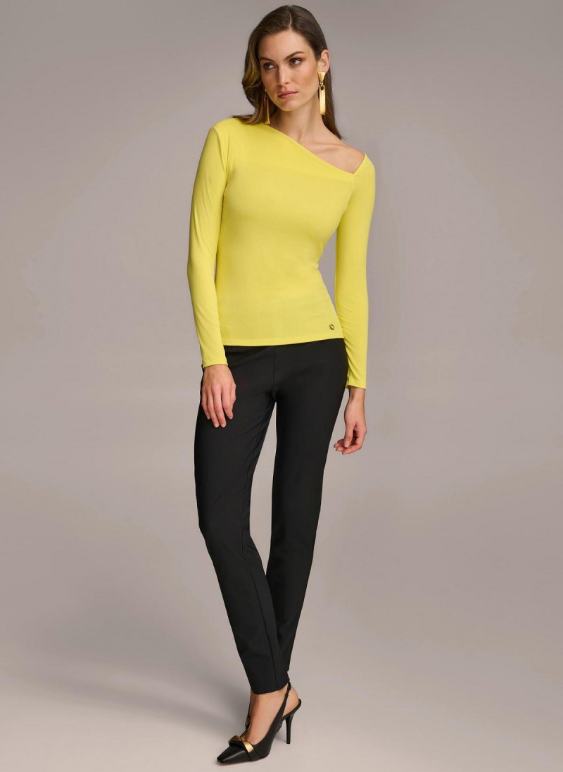 Donna Karan Asymmetrical Neckline Fitted Sweaters and Tops Yellow | AU_DK16907