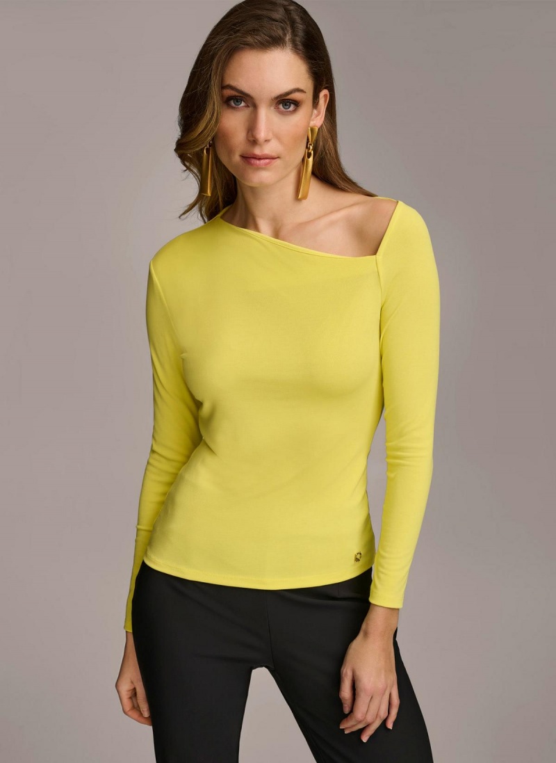 Donna Karan Asymmetrical Neckline Fitted Sweaters and Tops Yellow | AU_DK16907