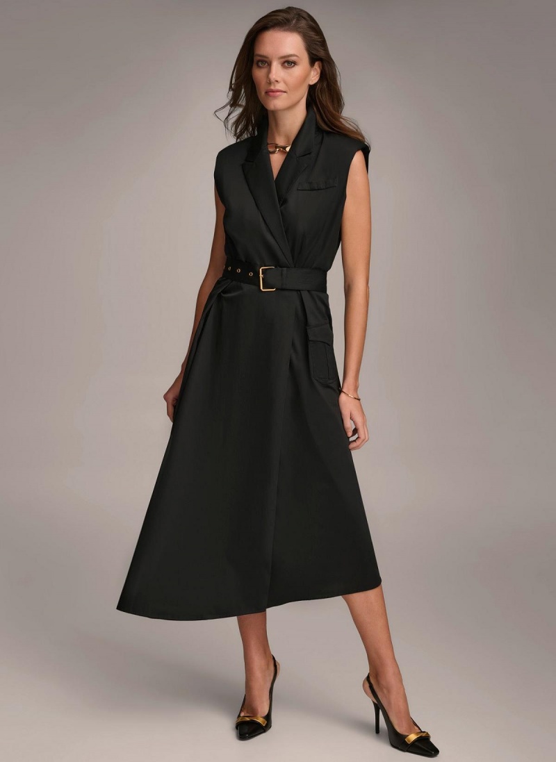 Donna Karan Belted Asymmetrical Dress Black | AU_DK46445