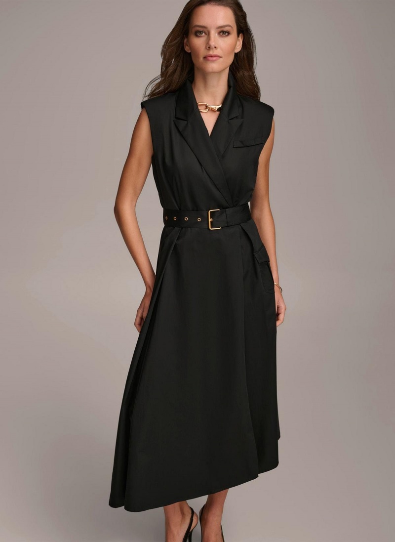 Donna Karan Belted Asymmetrical Dress Black | AU_DK46445