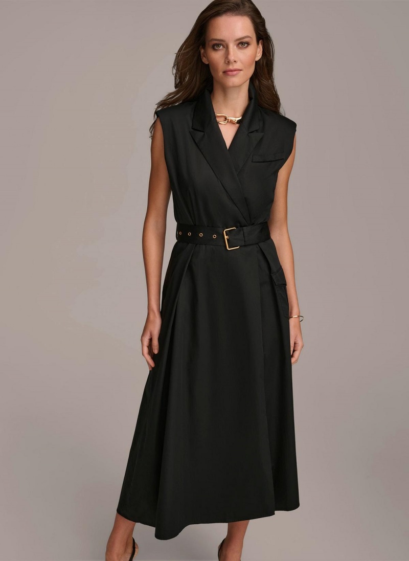 Donna Karan Belted Asymmetrical Dress Black | AU_DK46445