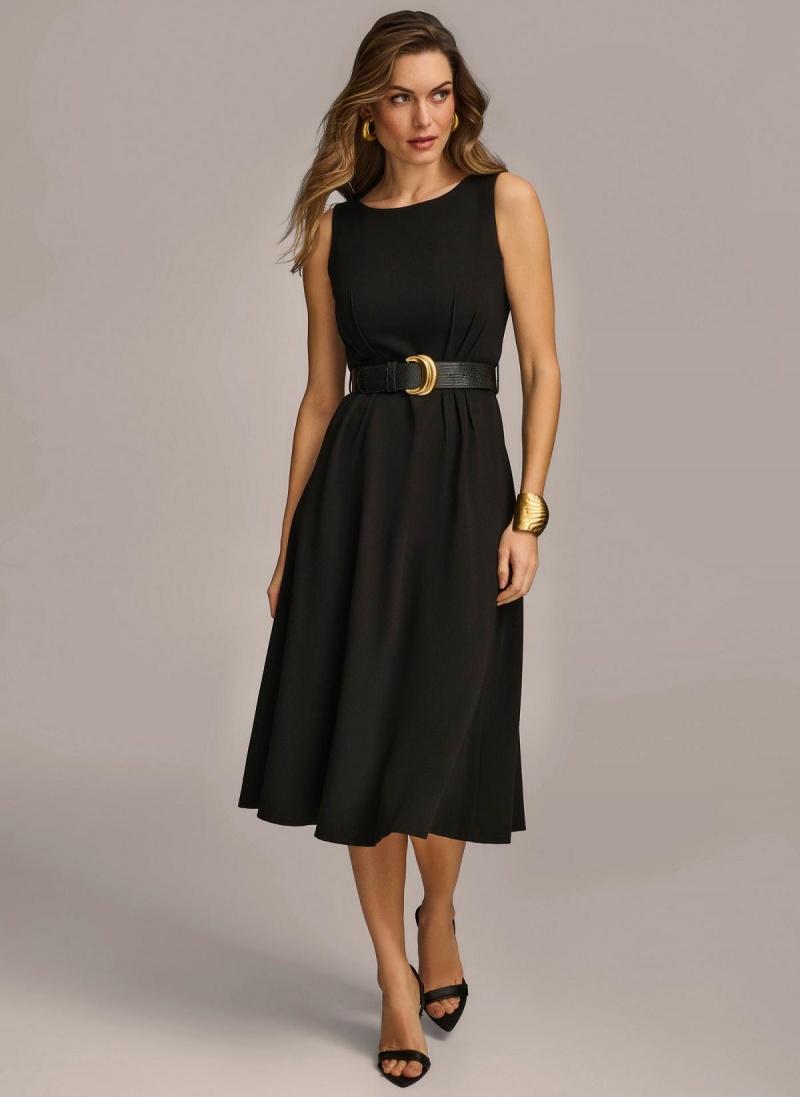 Donna Karan Belted Midi Dress Black | AU_DK67162