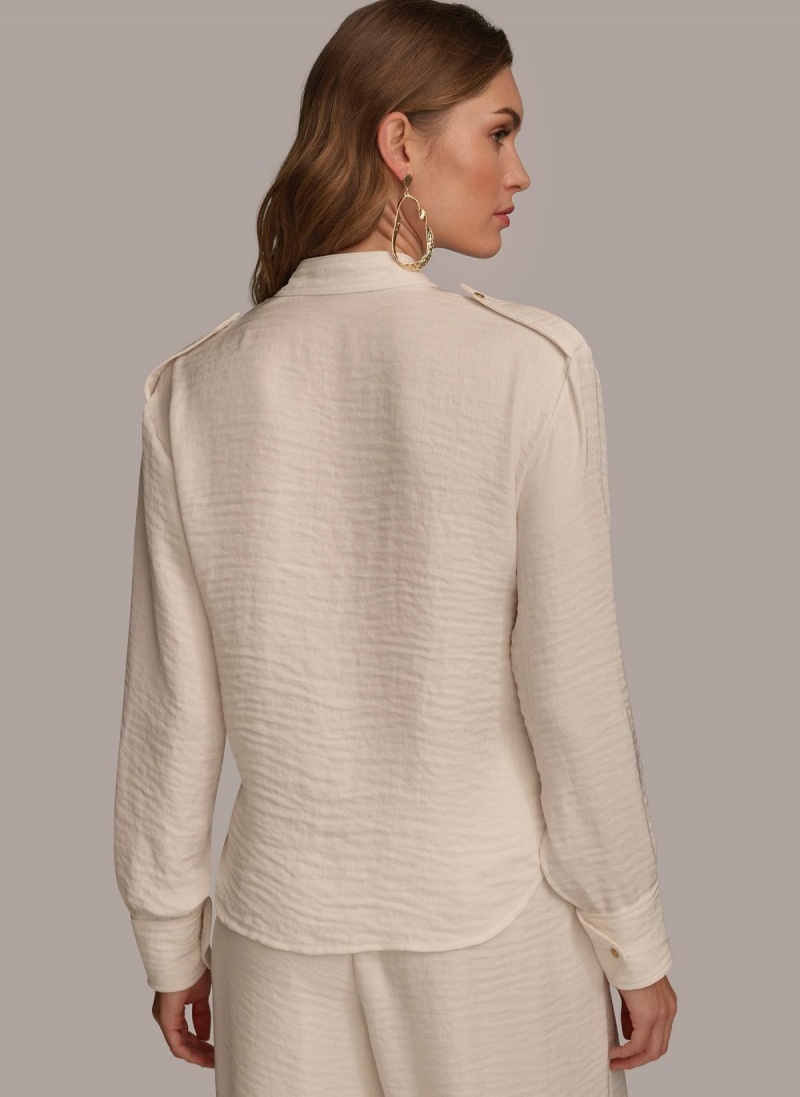 Donna Karan Button Up With Pockets Sweaters and Tops Cream | AU_DK77379