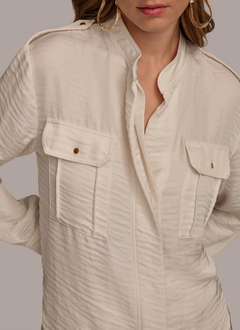 Donna Karan Button Up With Pockets Sweaters and Tops Cream | AU_DK77379