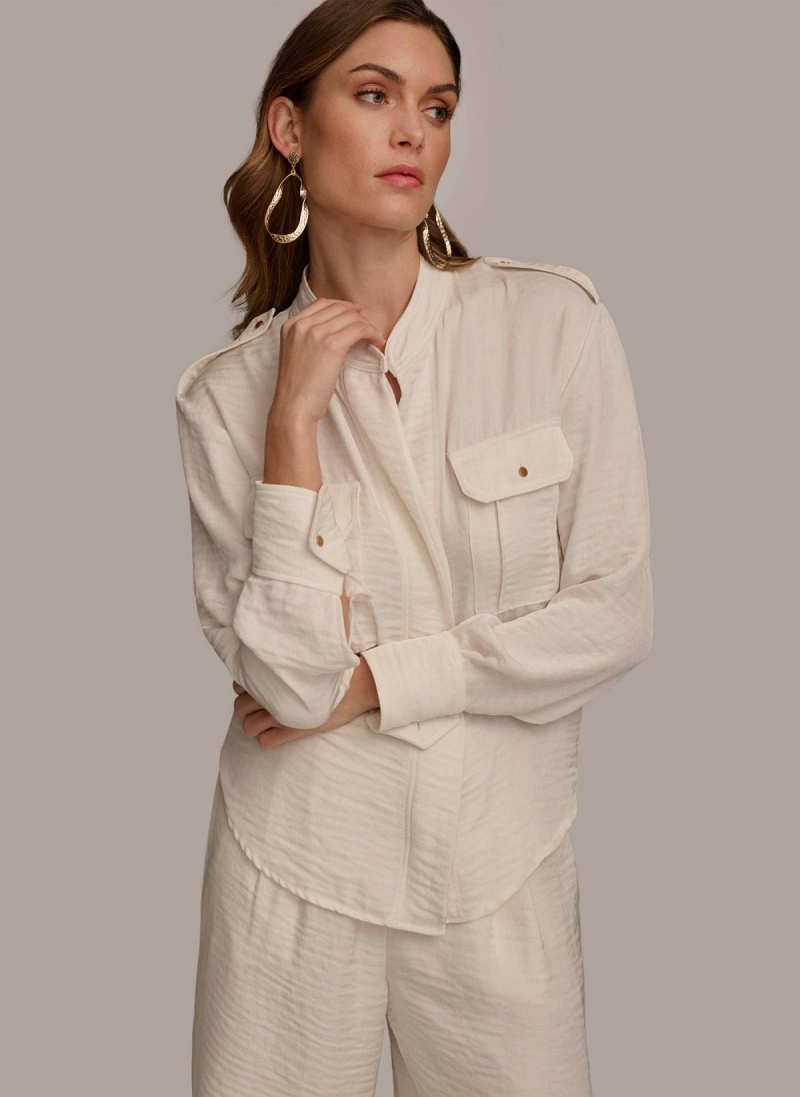 Donna Karan Button Up With Pockets Sweaters and Tops Cream | AU_DK77379