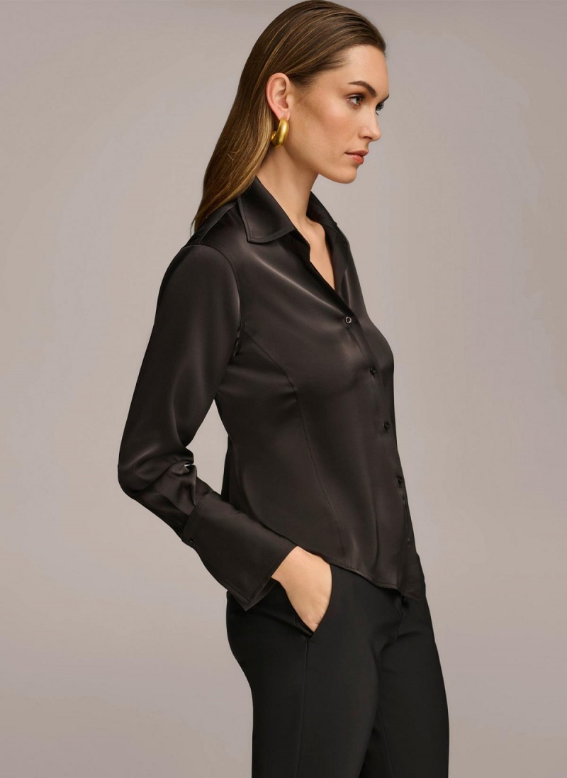 Donna Karan Collared Button Down Blouse Sweaters and Tops Black | AU_DK15277