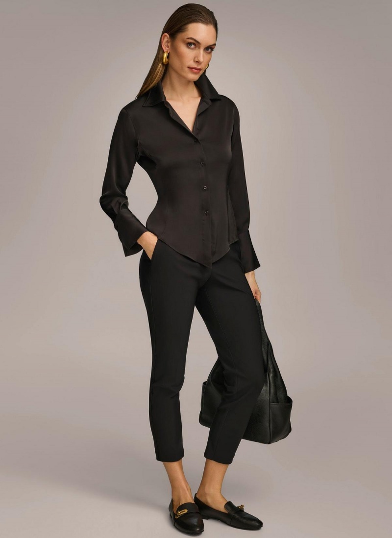 Donna Karan Collared Button Down Blouse Sweaters and Tops Black | AU_DK15277