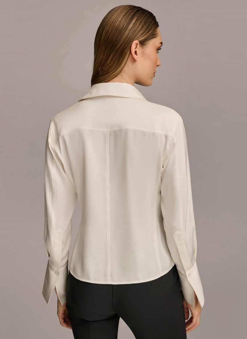 Donna Karan Collared Button Down Blouse Sweaters and Tops Cream | AU_DK30982