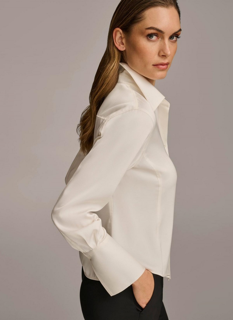 Donna Karan Collared Button Down Blouse Sweaters and Tops Cream | AU_DK30982