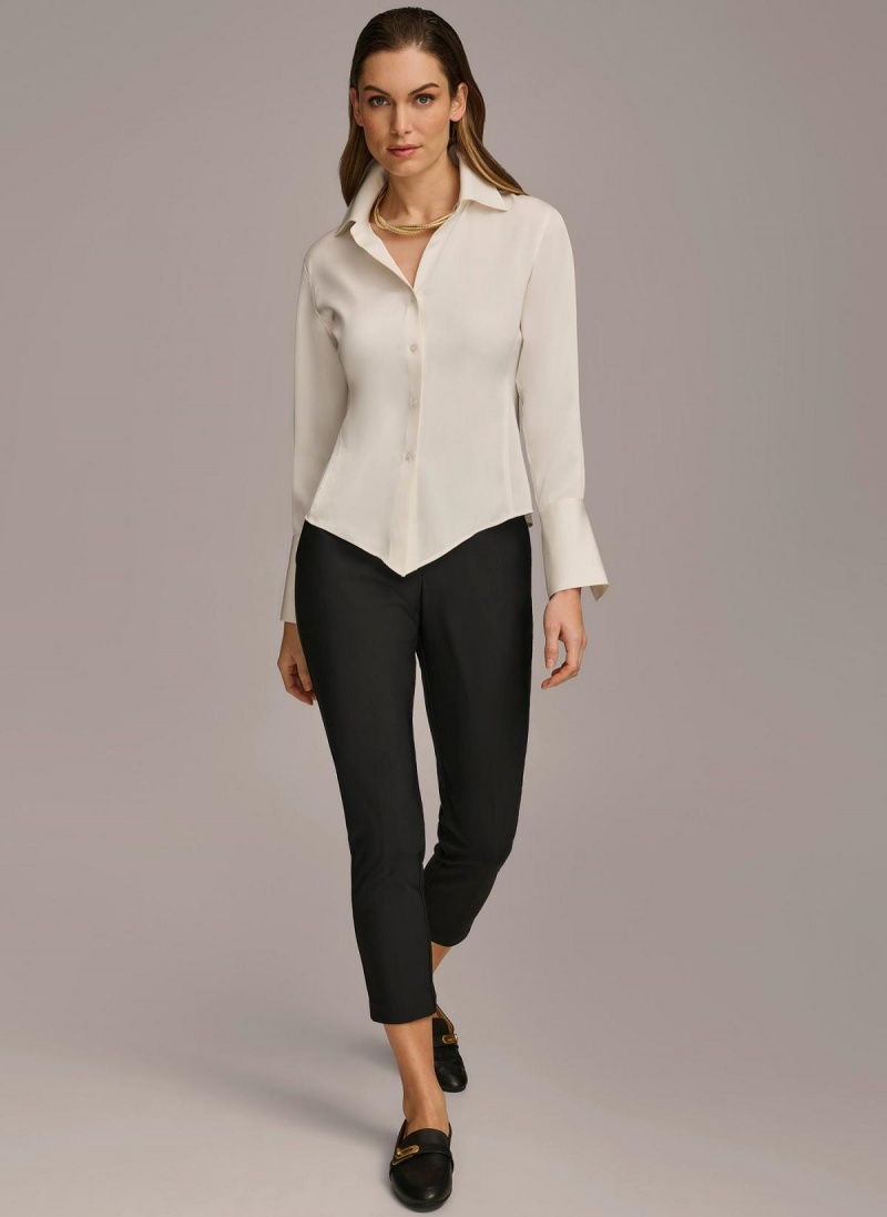 Donna Karan Collared Button Down Blouse Sweaters and Tops Cream | AU_DK30982