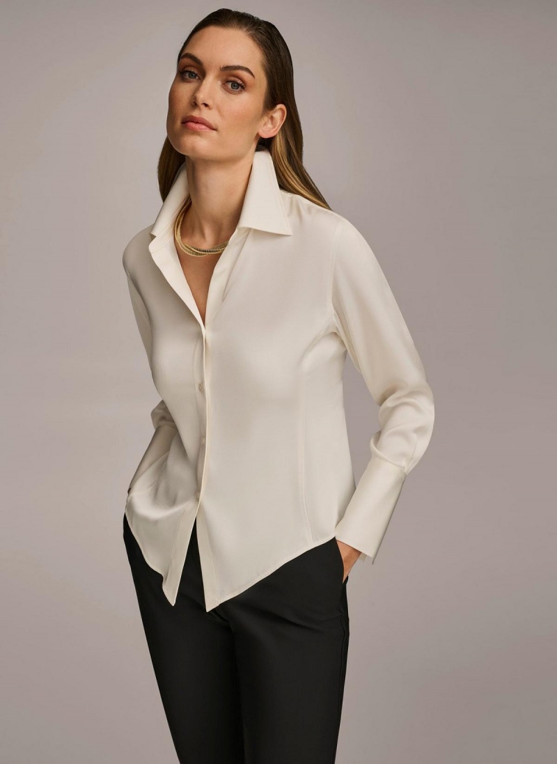 Donna Karan Collared Button Down Blouse Sweaters and Tops Cream | AU_DK30982