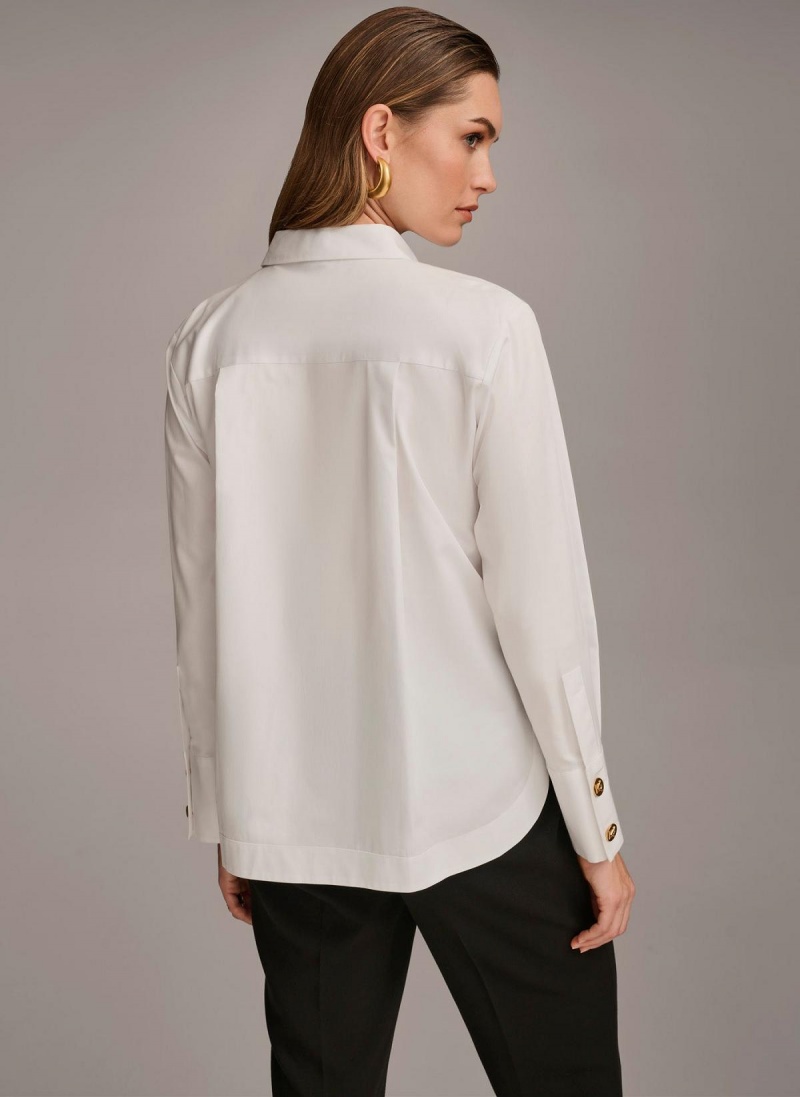 Donna Karan Cotton Collared Button Down Sweaters and Tops White | AU_DK63446