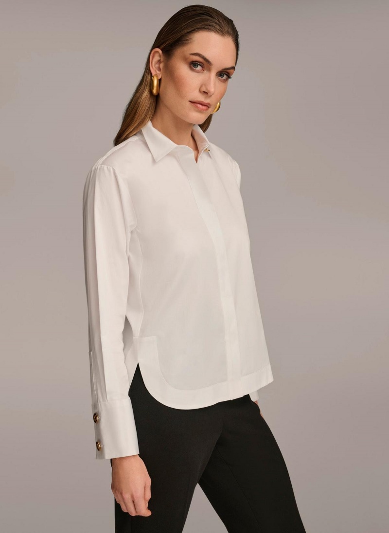 Donna Karan Cotton Collared Button Down Sweaters and Tops White | AU_DK63446