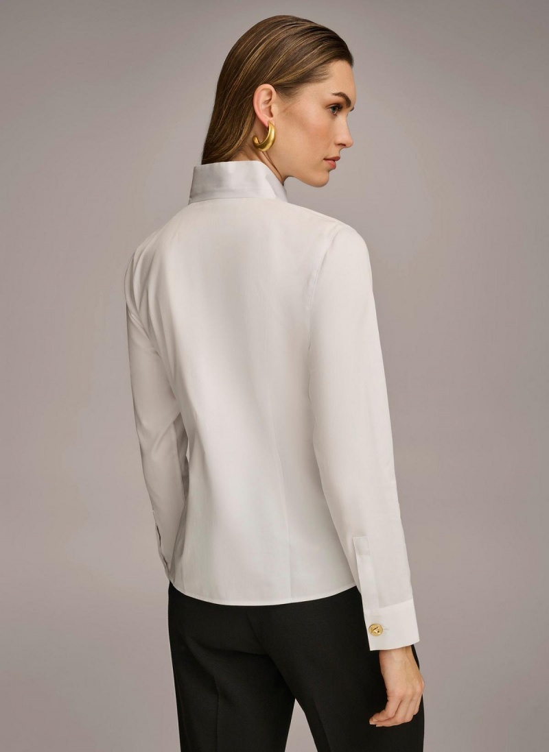 Donna Karan Cotton Notch Collar Button Down Sweaters and Tops White | AU_DK44703