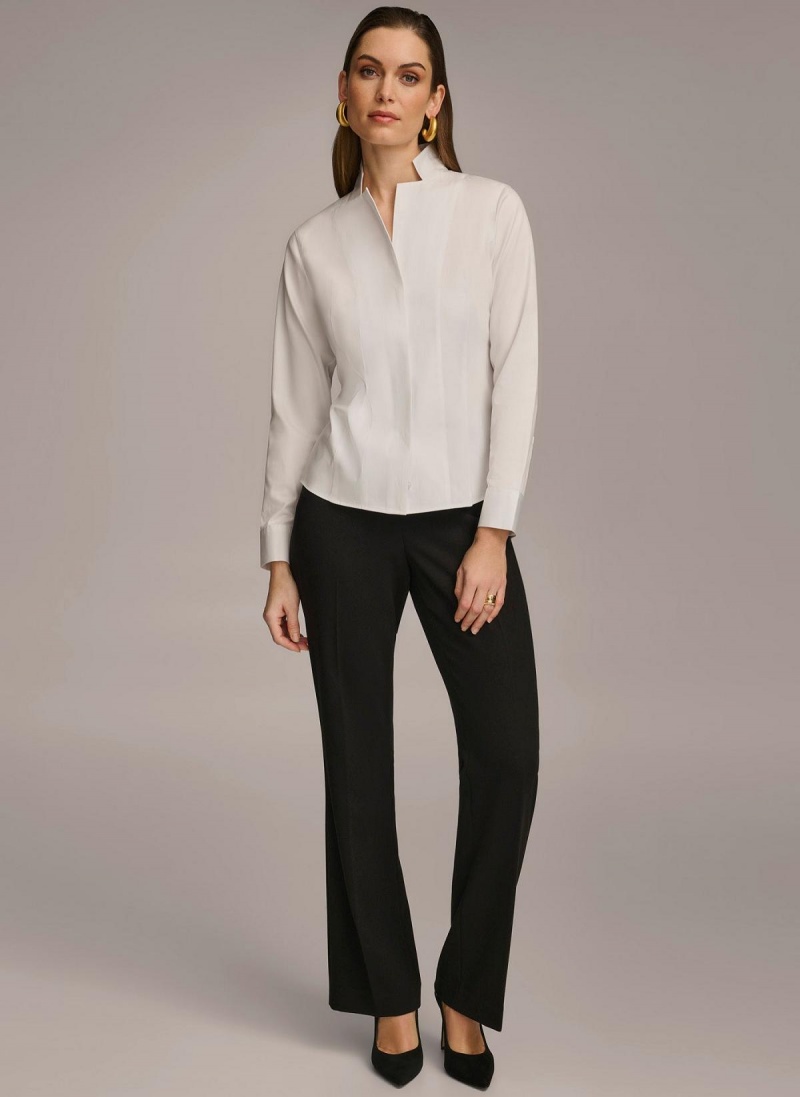 Donna Karan Cotton Notch Collar Button Down Sweaters and Tops White | AU_DK44703