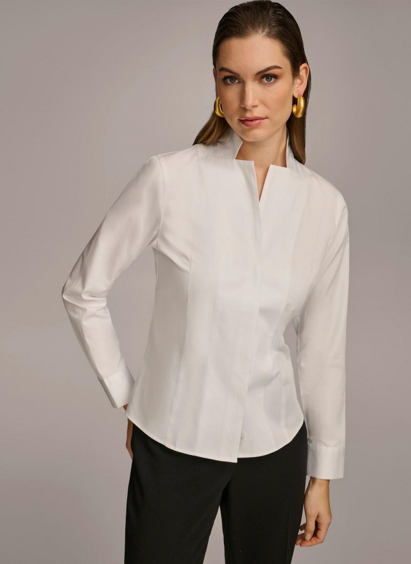 Donna Karan Cotton Notch Collar Button Down Sweaters and Tops White | AU_DK44703