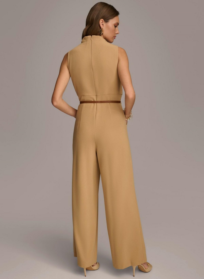 Donna Karan Cowl Neck Belted With Pockets Jumpsuit Gold | AU_DK22177