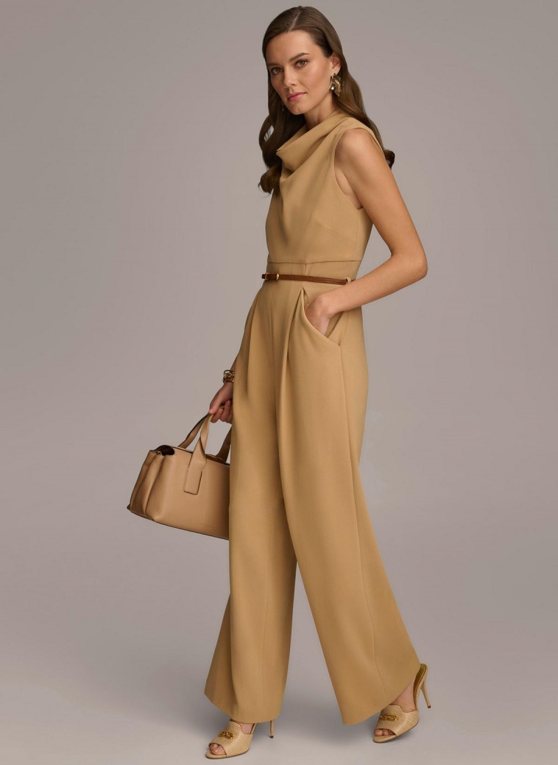 Donna Karan Cowl Neck Belted With Pockets Jumpsuit Gold | AU_DK22177