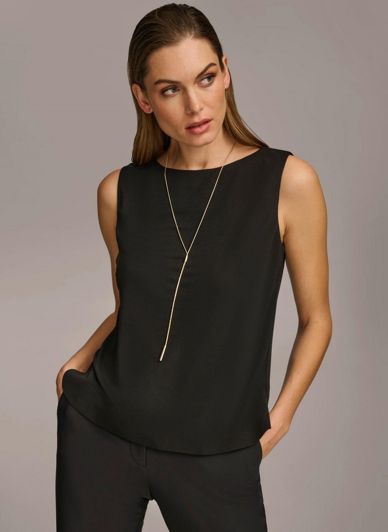 Donna Karan Crew Neck Layering Knit Sweaters and Tops Black | AU_DK54123