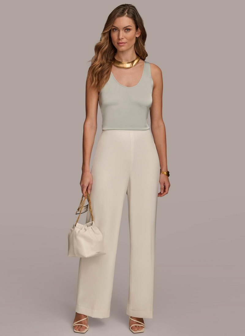 Donna Karan Flat Front Wide Leg Pants Cream | AU_DK45978