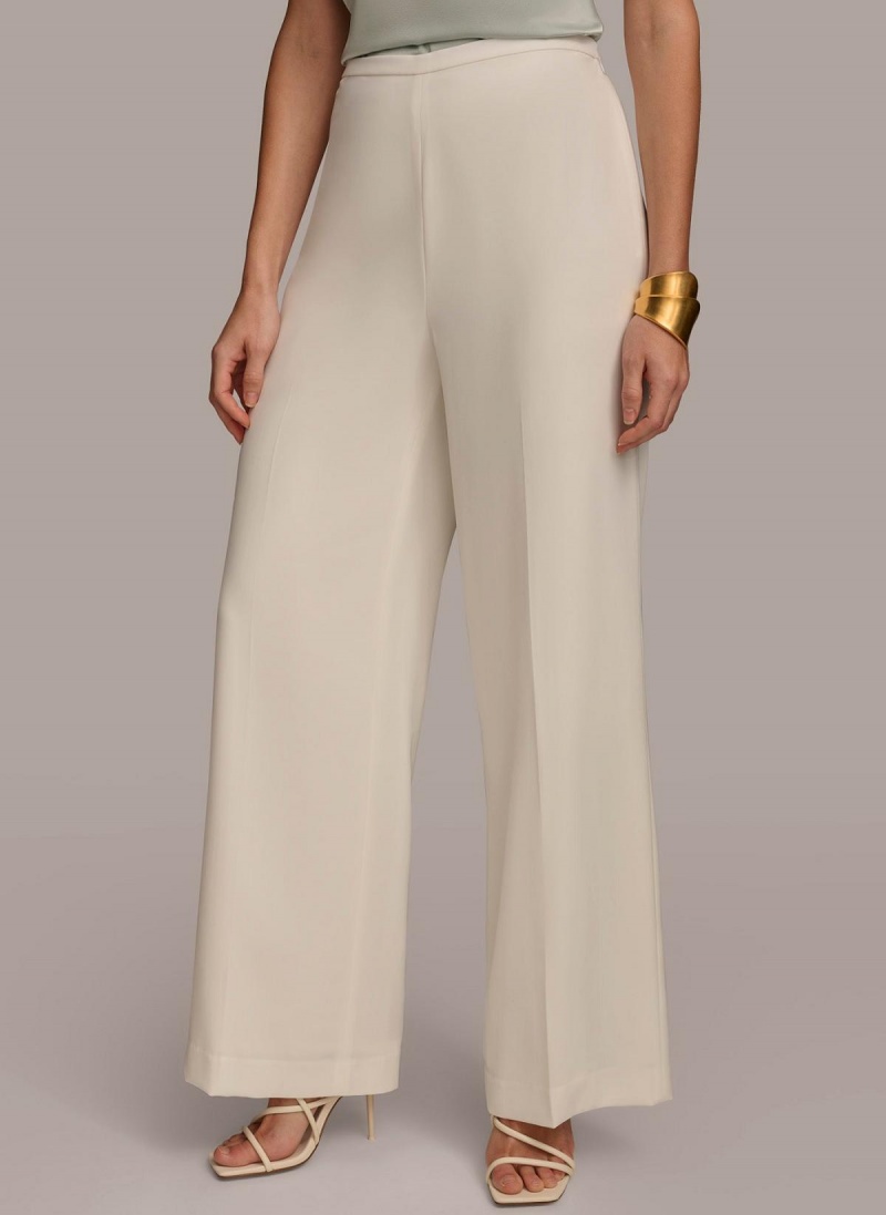 Donna Karan Flat Front Wide Leg Pants Cream | AU_DK45978