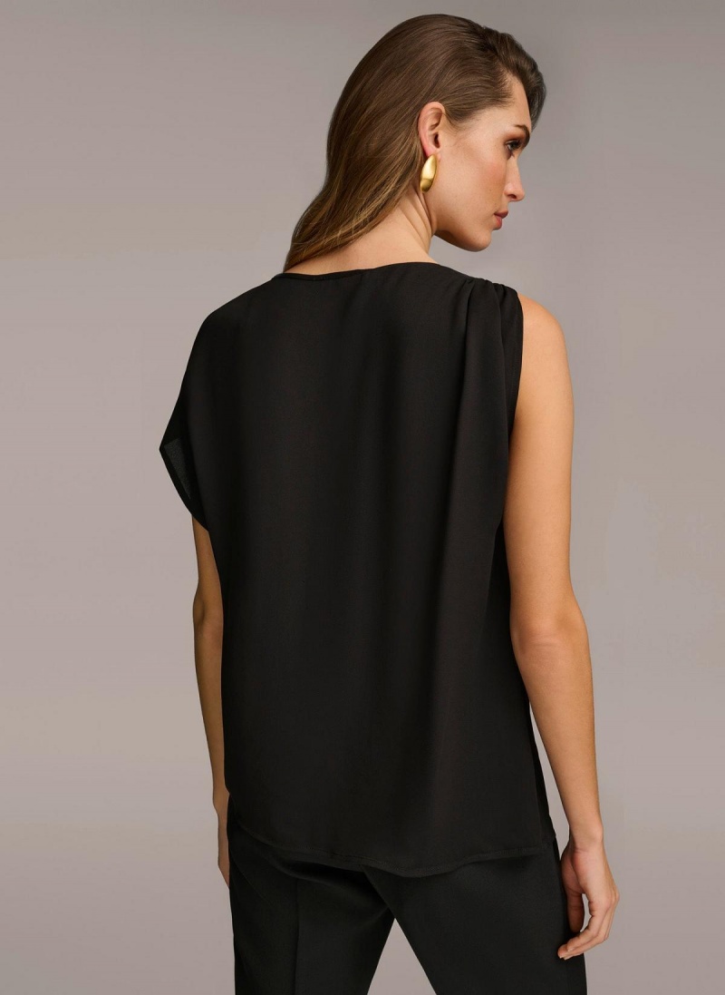 Donna Karan Gathered Hardware Shoulder Sweaters and Tops Black | AU_DK39058