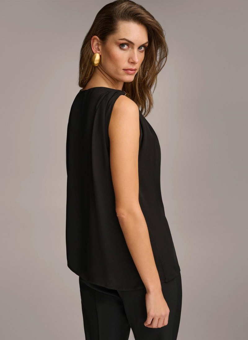 Donna Karan Gathered Hardware Shoulder Sweaters and Tops Black | AU_DK39058