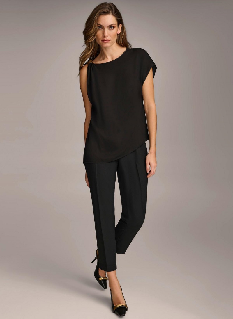 Donna Karan Gathered Hardware Shoulder Sweaters and Tops Black | AU_DK39058