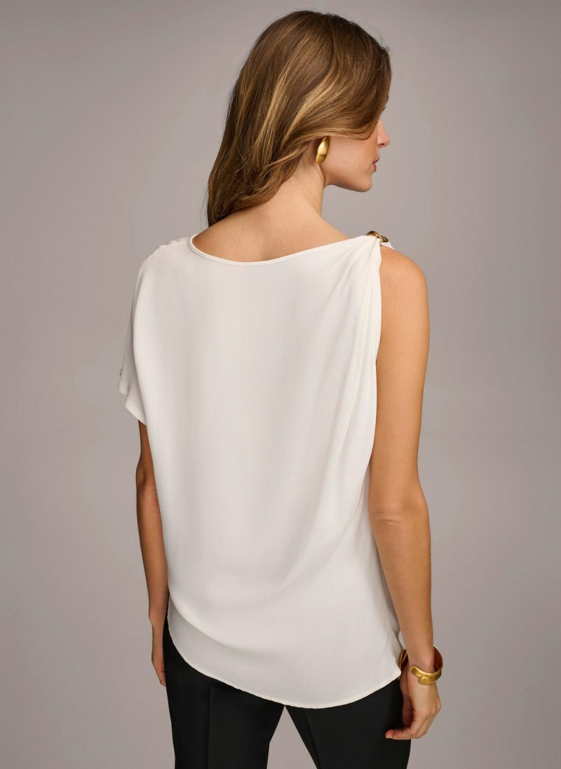 Donna Karan Gathered Hardware Shoulder Sweaters and Tops Cream | AU_DK14692