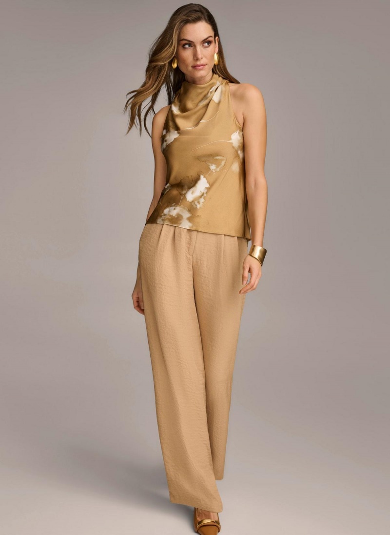 Donna Karan High Drape Neck Sweaters and Tops Gold Cream | AU_DK57408