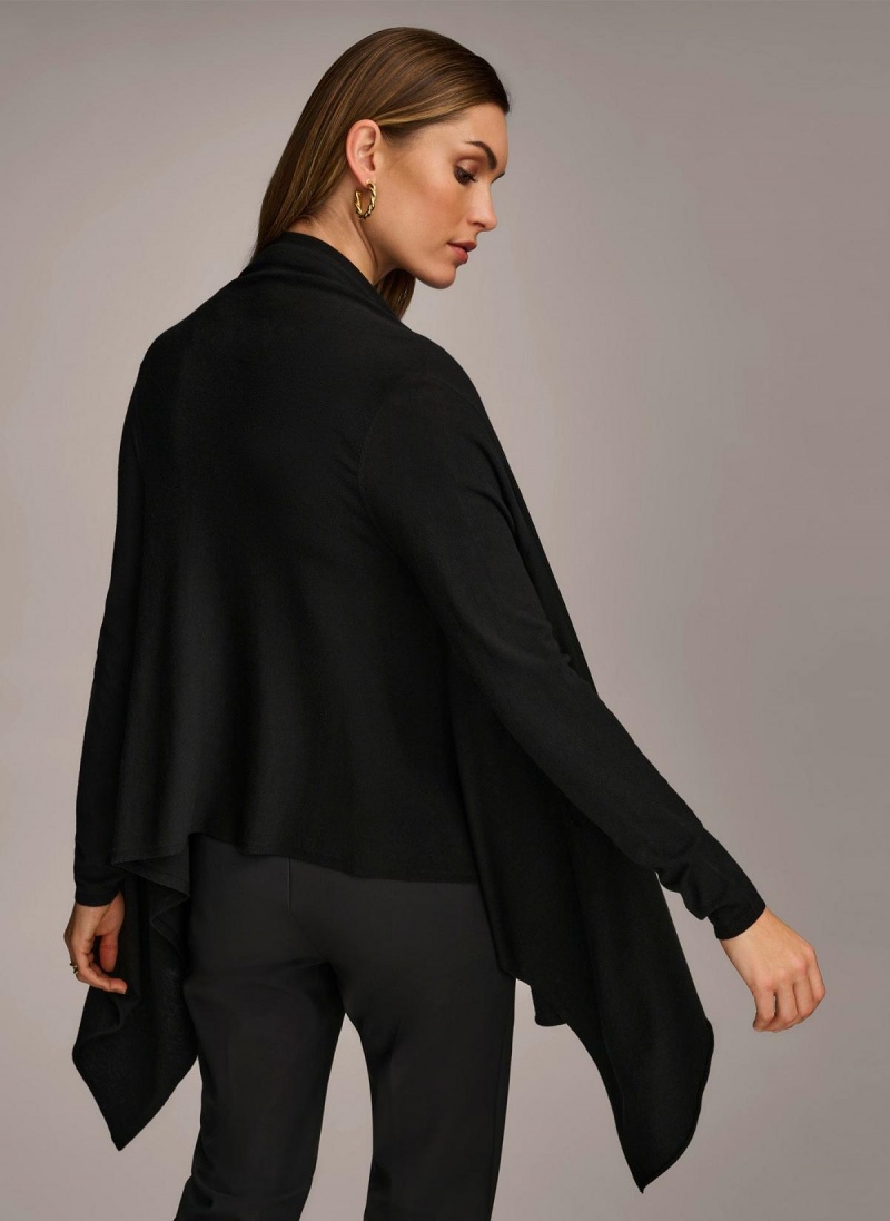 Donna Karan Long Sleeve Drape Cardigan Sweaters and Tops Black | AU_DK43976