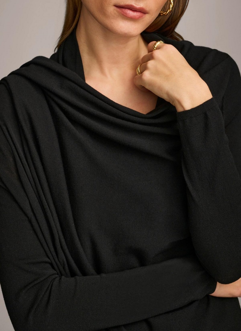 Donna Karan Long Sleeve Drape Cardigan Sweaters and Tops Black | AU_DK43976