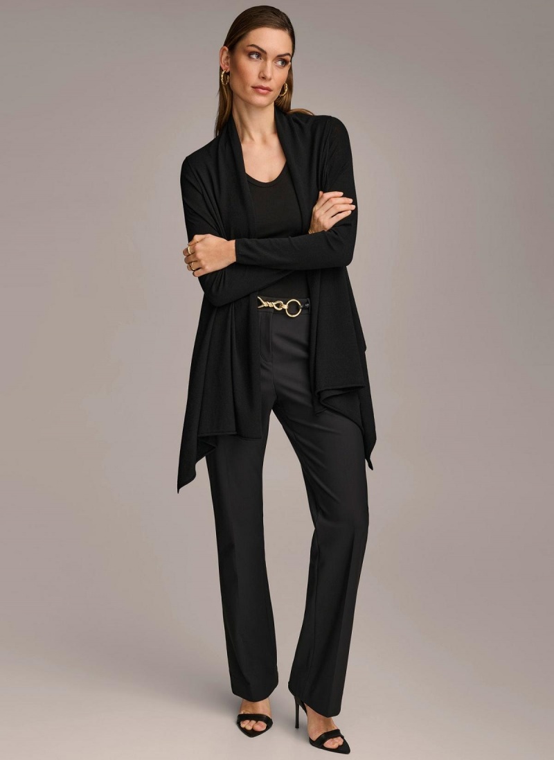 Donna Karan Long Sleeve Drape Cardigan Sweaters and Tops Black | AU_DK43976