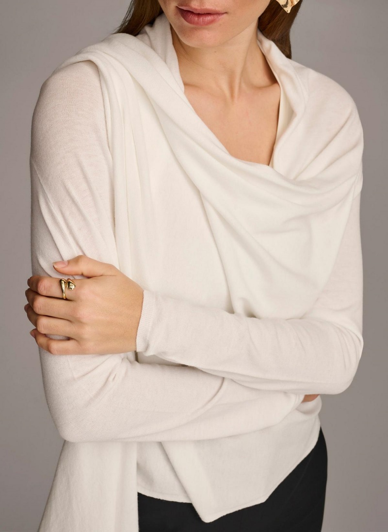 Donna Karan Long Sleeve Drape Cardigan Sweaters and Tops Cream | AU_DK31117