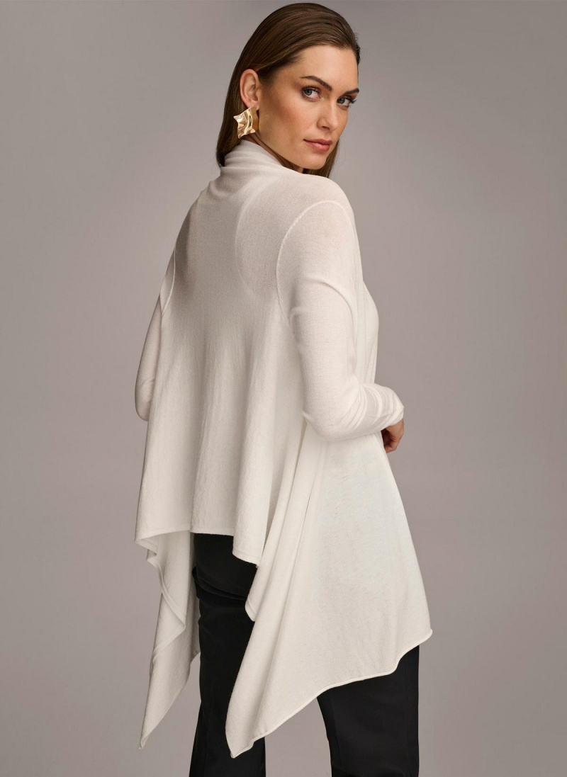 Donna Karan Long Sleeve Drape Cardigan Sweaters and Tops Cream | AU_DK31117