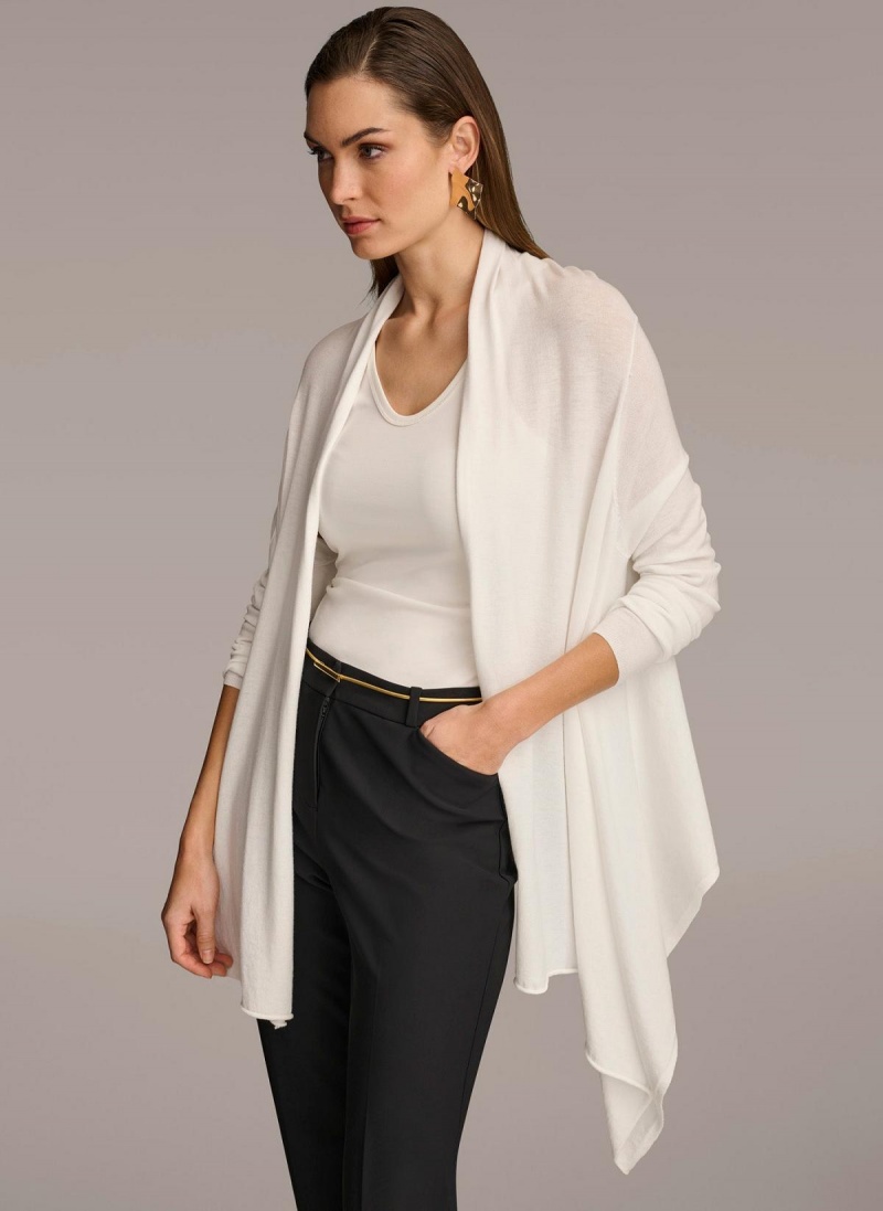 Donna Karan Long Sleeve Drape Cardigan Sweaters and Tops Cream | AU_DK31117