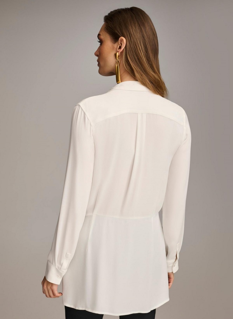 Donna Karan Long Sleeve High-low With Tie At Waist Sweaters and Tops Cream | AU_DK96717