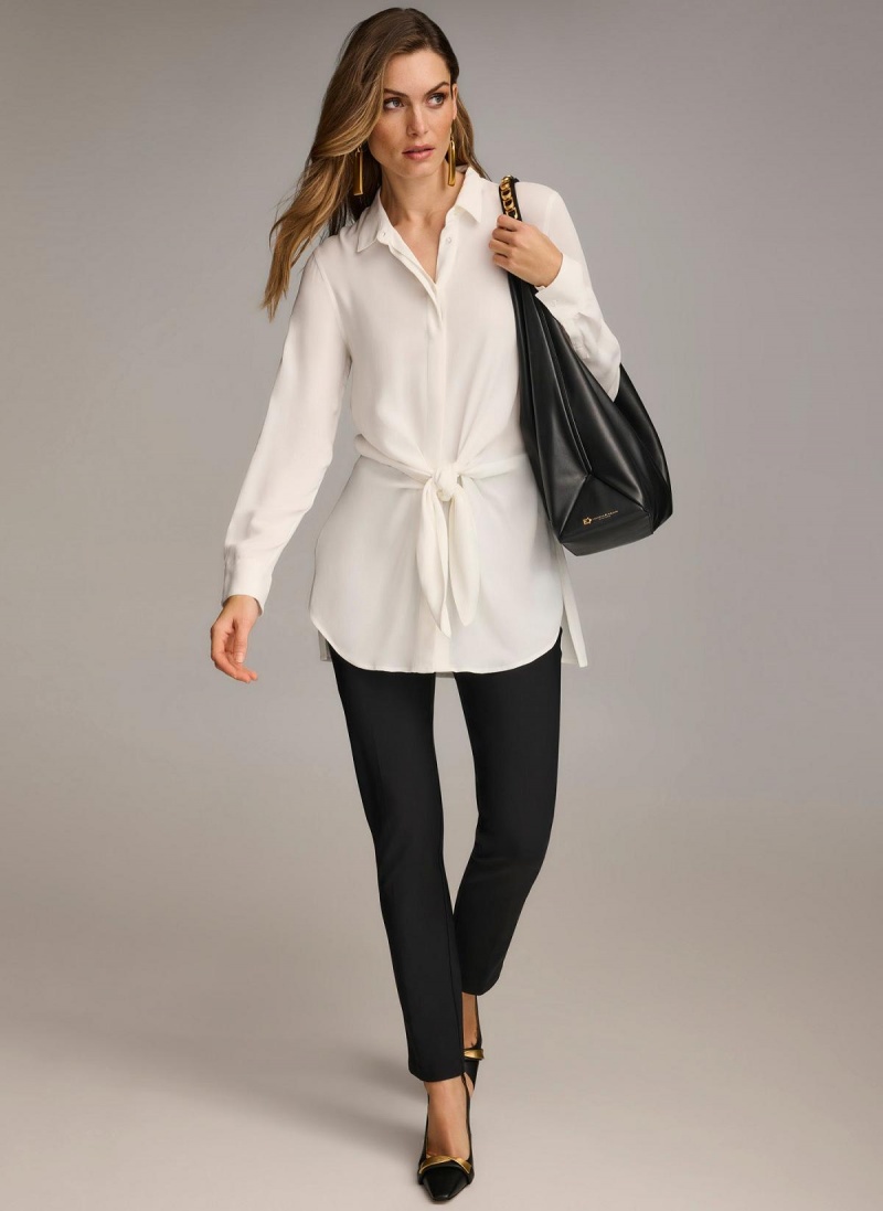 Donna Karan Long Sleeve High-low With Tie At Waist Sweaters and Tops Cream | AU_DK96717