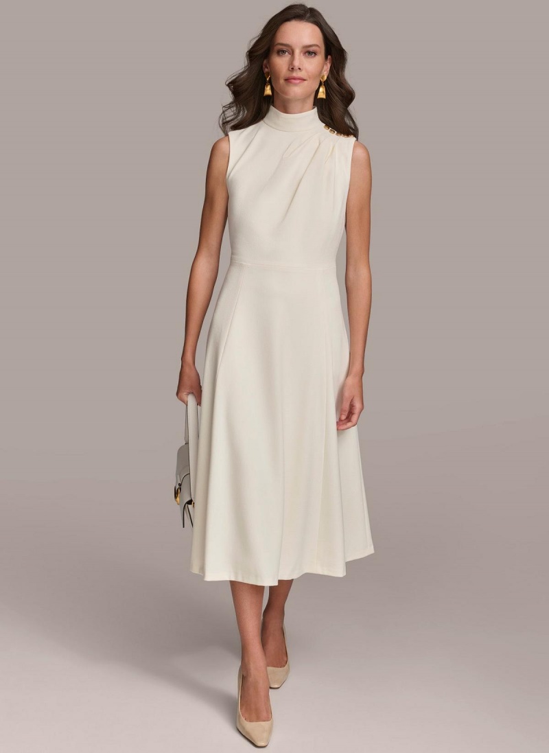 Donna Karan Mock Neck Midi Dress Cream | AU_DK24458