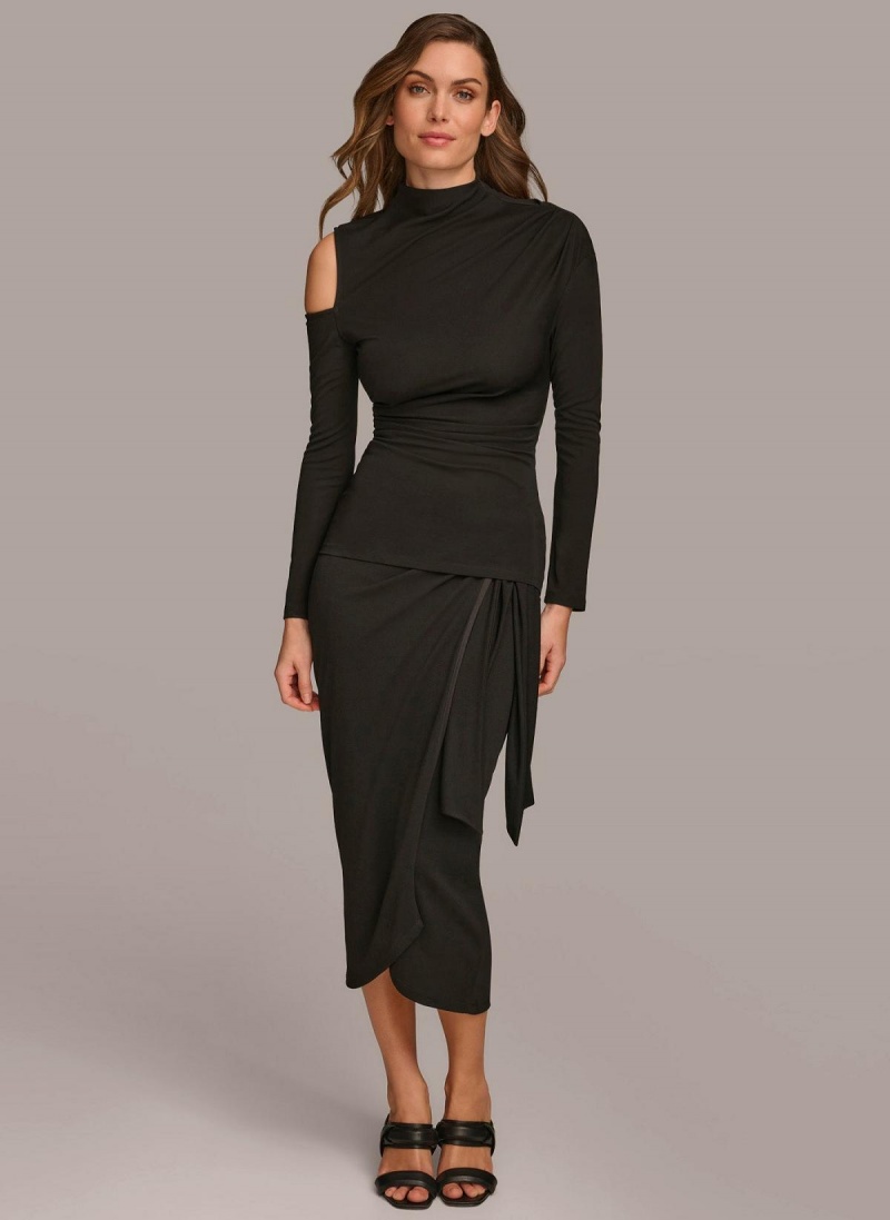 Donna Karan Mock Neck With Cold Shoulder Sweaters and Tops Black | AU_DK46841