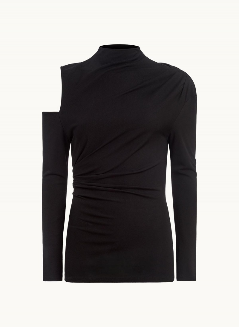 Donna Karan Mock Neck With Cold Shoulder Sweaters and Tops Black | AU_DK46841